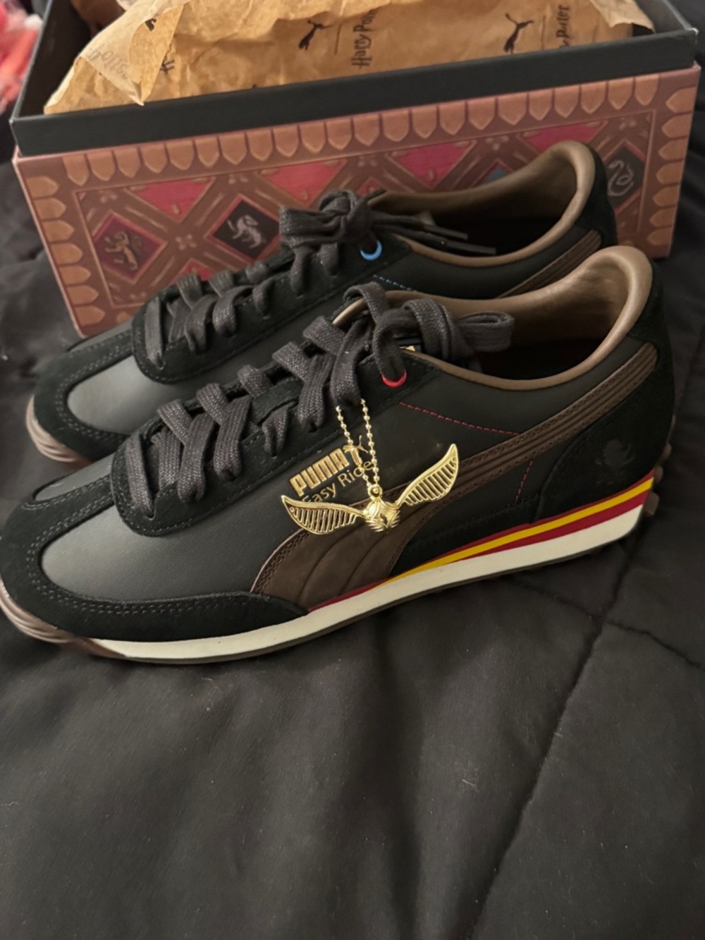 Puma Black and Brown Low-Top Sneaker with Gold Accent